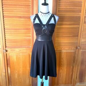 Jawbreaker Goth Punk Alt Emo Pin Up Faux Leather Strap Mini Dress XS